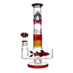 13.5" Cheech Glass Shark Attack Inline Perc Straight Water Pipe Rig with Dab Pad - [CHE-228]